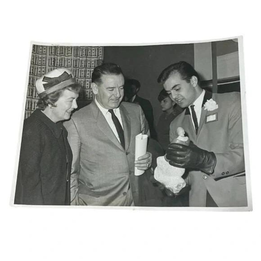 Man Showing Statuette to Couple Santa Fe NM? Vintage Photo D